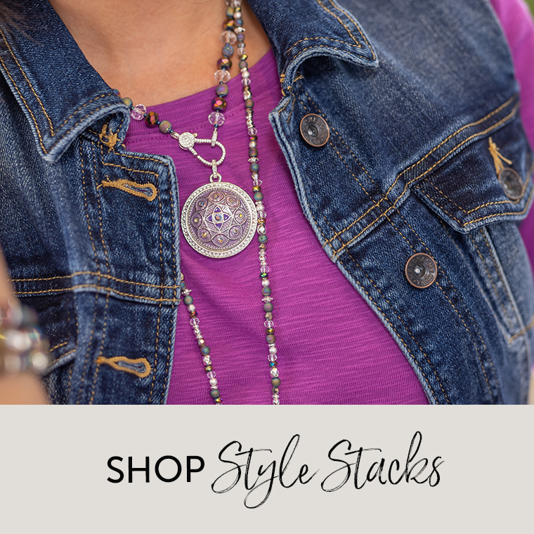 Style Stack necklace with a light pink statement dot